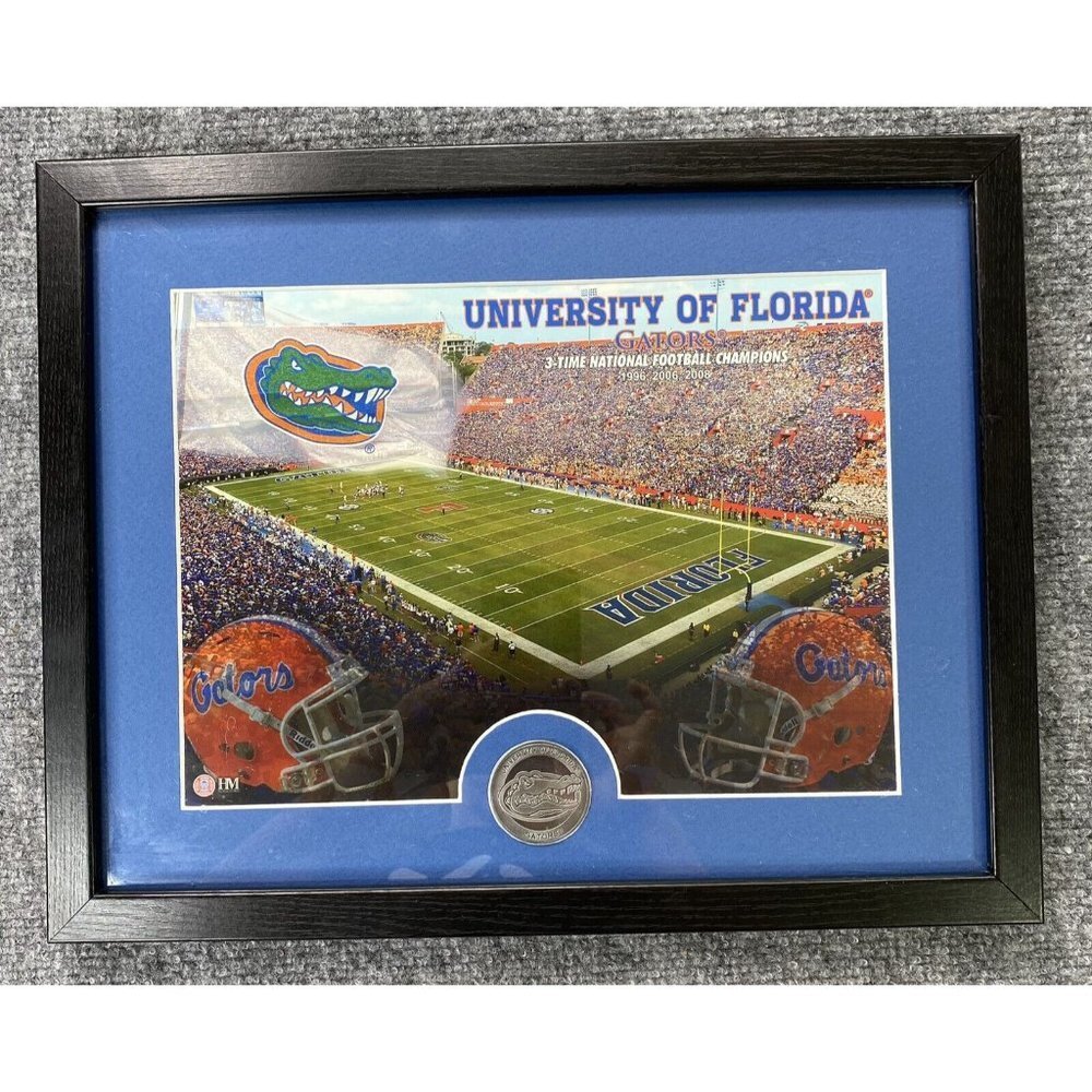 Florida Gators Framed Print 3 National Football Championships Minted Medallion‎
